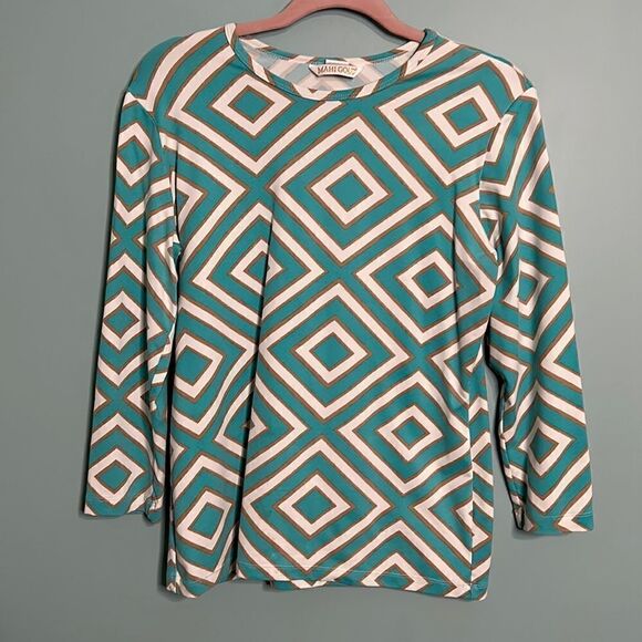 Mahi Gold Geometric 3/4 Sleeve Top - Picture 1 of 7